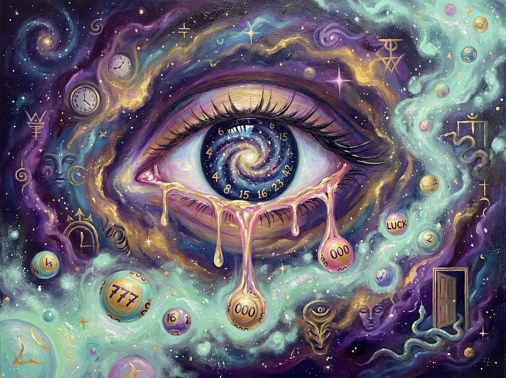 超现实梦境画作 - 宇宙之眼与银河虹膜，关联 哈希分分彩 幸运号码