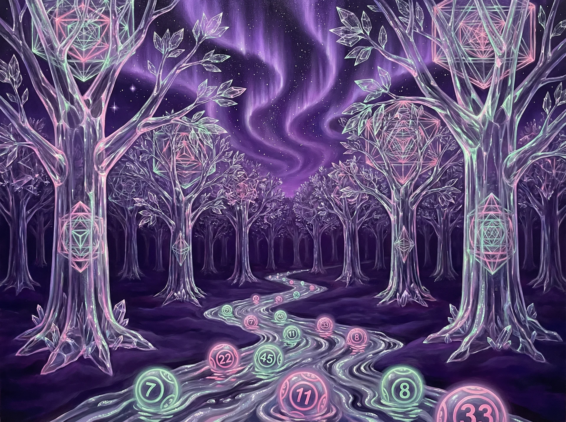 超现实梦境画作 - 水晶森林与银河之河，关联 哈希分分彩 幸运号码